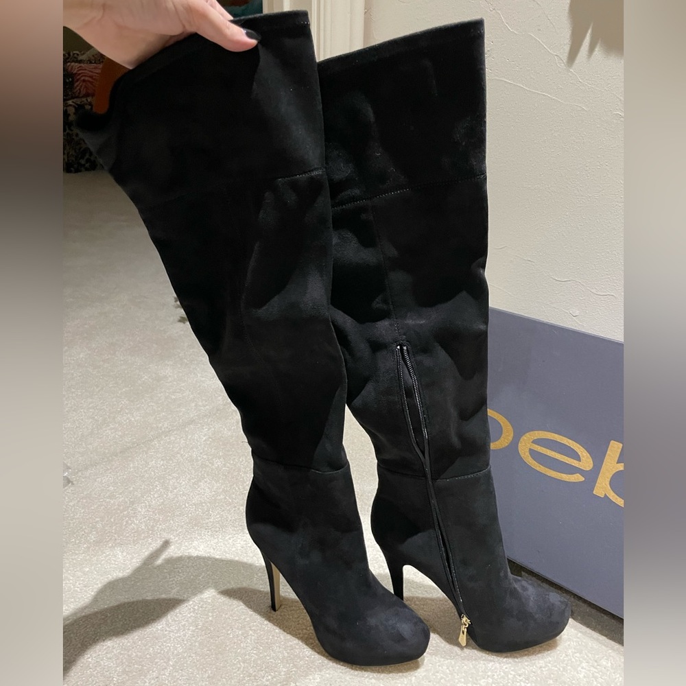 Suede Geometric Cutout Over-The-Knee Boots